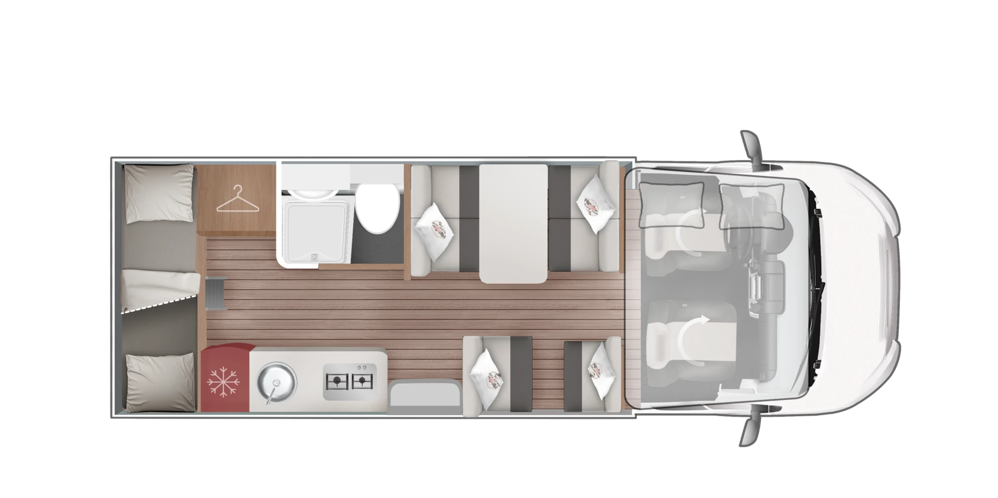 Planimetria Roller Team Kronos 277 M: distribuția interioară pe 6,99 m lungime