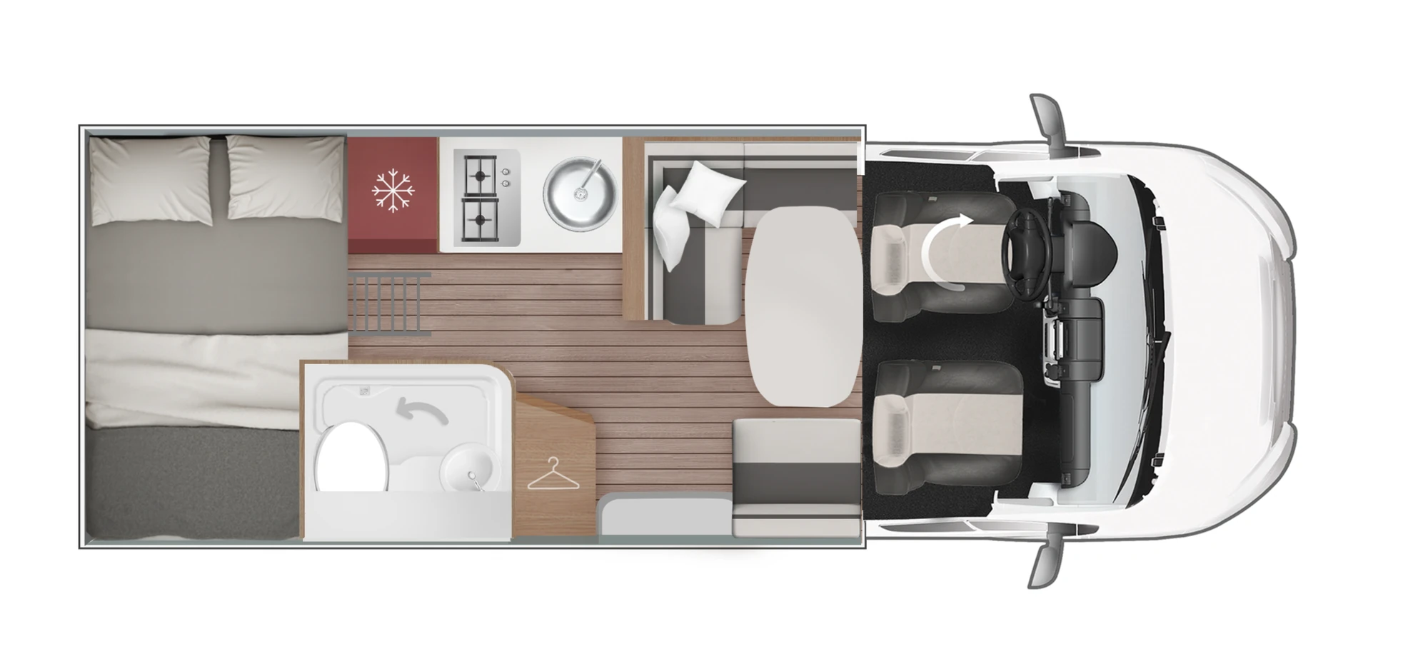 Planimetria Roller Team Kronos Fit 294 P: distribuția interioară pe 6,41 m lungime