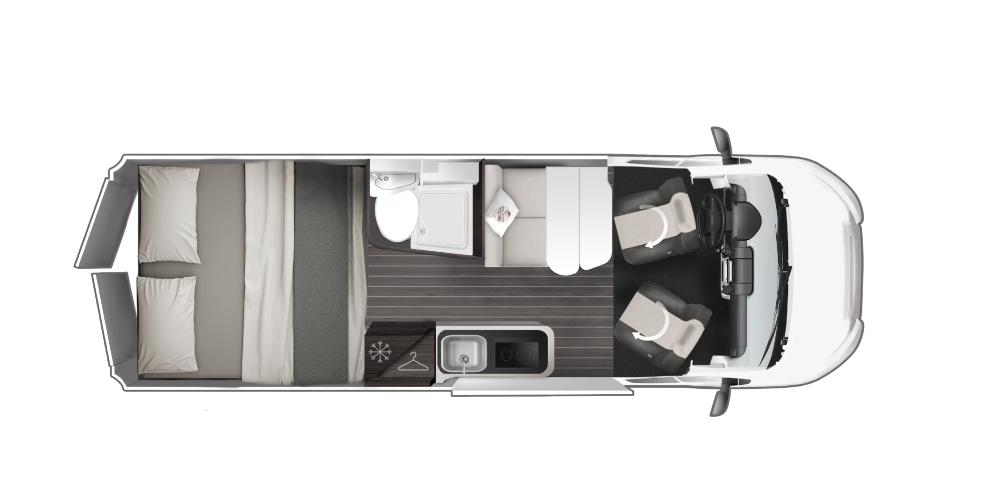 Planimetria Roller Team Livingstone DUO XL Advance: distribuția interioară pe 6,36 m lungime