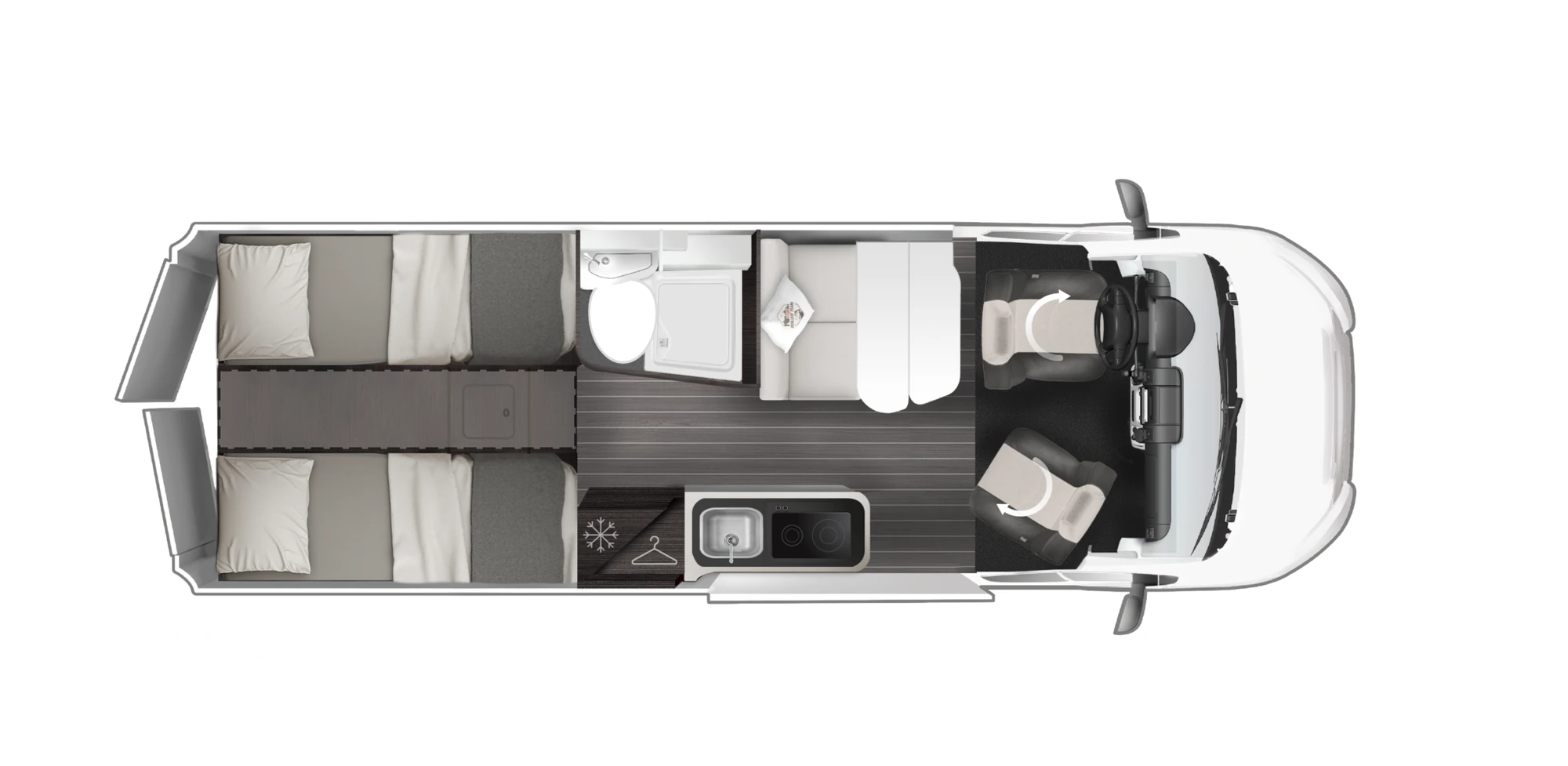 Planimetria Roller Team Livingstone DUO Advance: distribuția interioară pe 6,36 m lungime